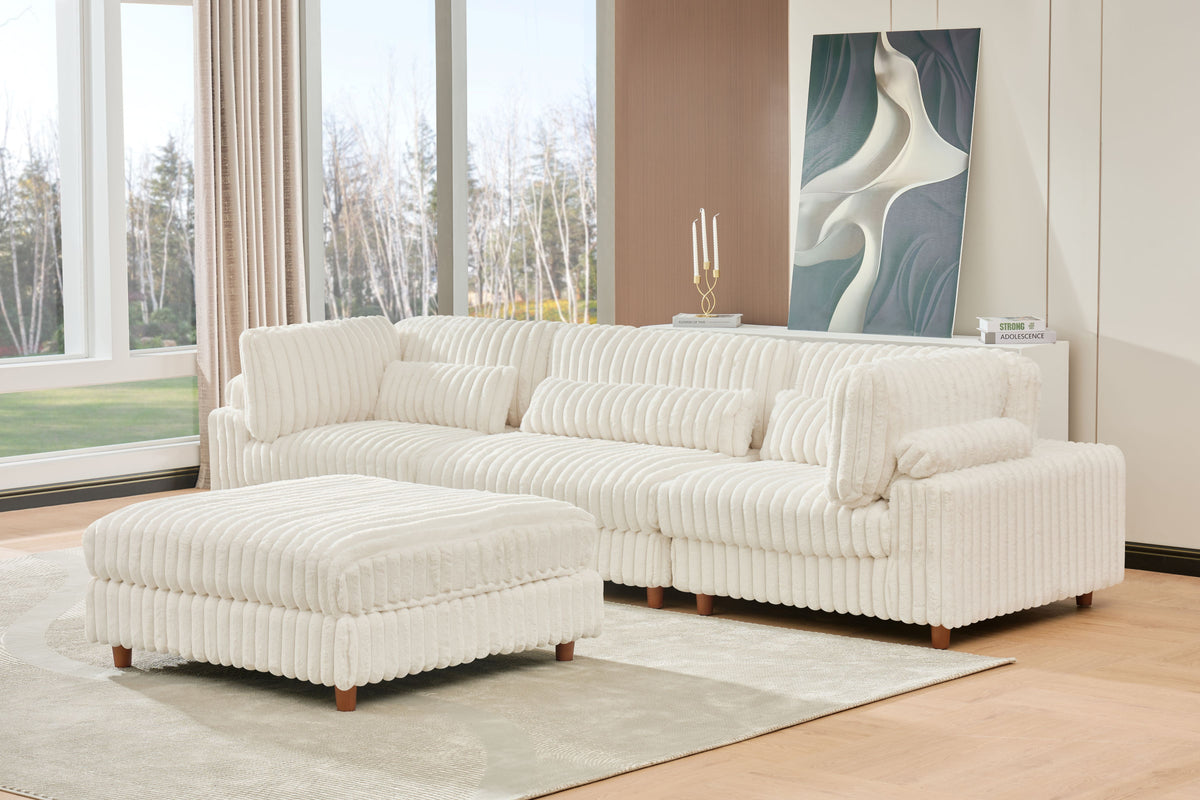 Sally Modular Corduroy Sectional Sofa with Ottoman – Plush L-Shaped Couch with Removable Covers & Flexible Seating Configuration