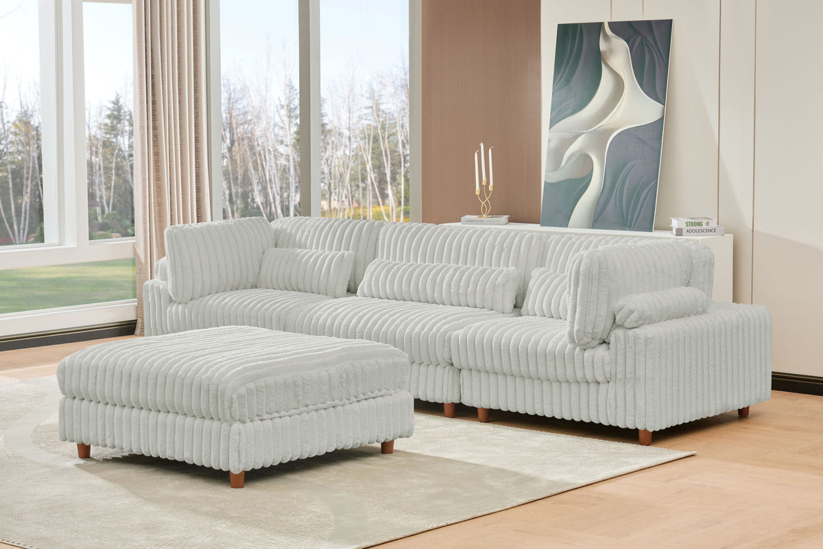 Sally Modular Corduroy Sectional Sofa with Ottoman – Plush L-Shaped Couch with Removable Covers & Flexible Seating Configuration