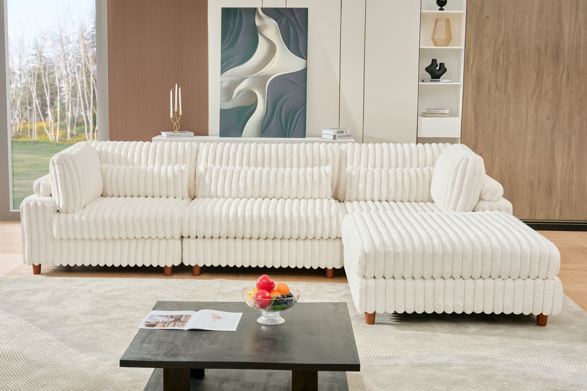 Sally Modular Corduroy Sectional Sofa with Ottoman – Plush L-Shaped Couch with Removable Covers & Flexible Seating Configuration