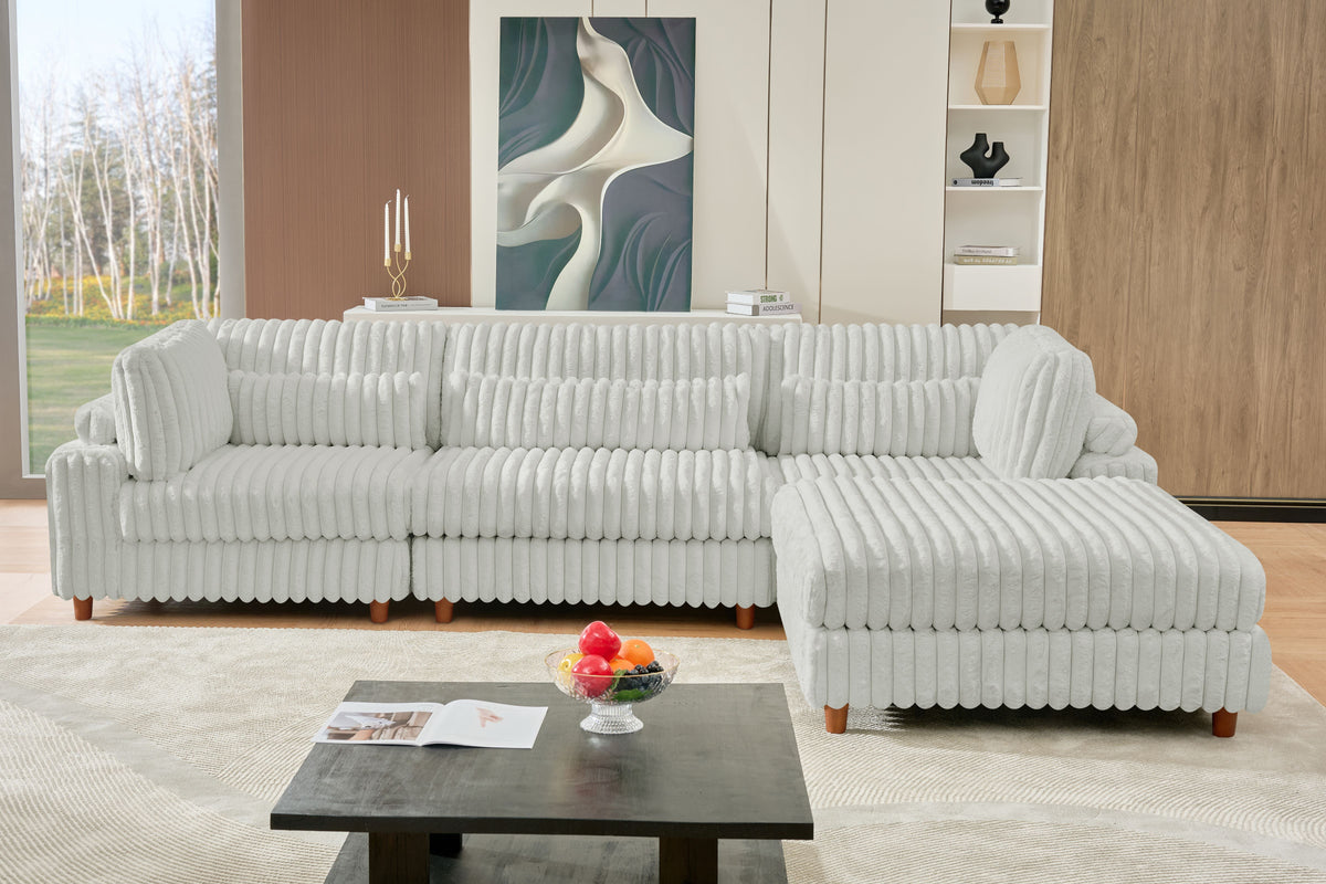 Sally Modular Corduroy Sectional Sofa with Ottoman – Plush L-Shaped Couch with Removable Covers & Flexible Seating Configuration