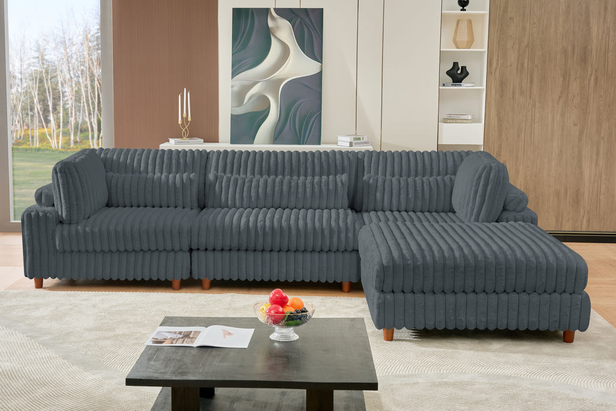 Sally Modular Corduroy Sectional Sofa with Ottoman – Plush L-Shaped Couch with Removable Covers & Flexible Seating Configuration
