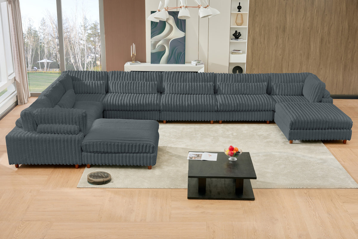Sally Modern Modular Corduroy Sectional Sofa Set with 2 Ottomans – L‑Shape Convertible Couch, Deep Foam Cushions & Removable Covers