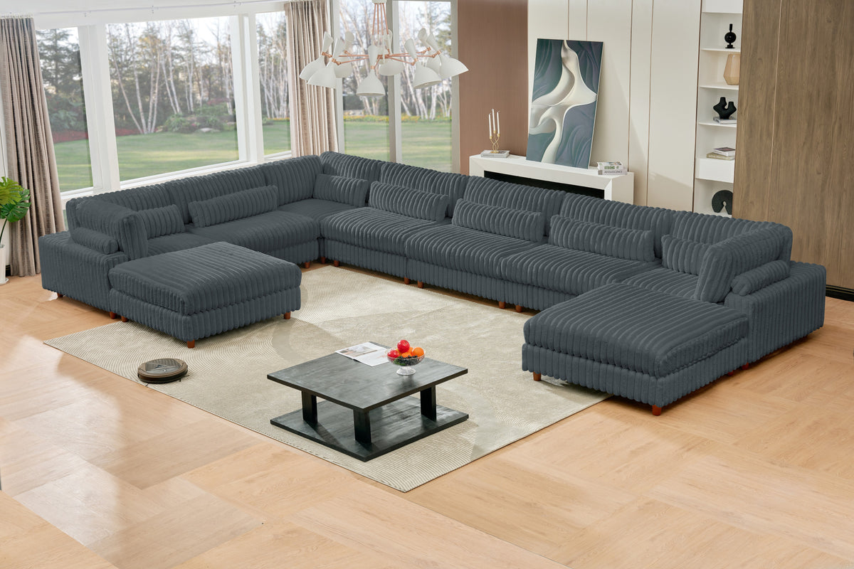 Sally Modern Modular Corduroy Sectional Sofa Set with 2 Ottomans – L‑Shape Convertible Couch, Deep Foam Cushions & Removable Covers