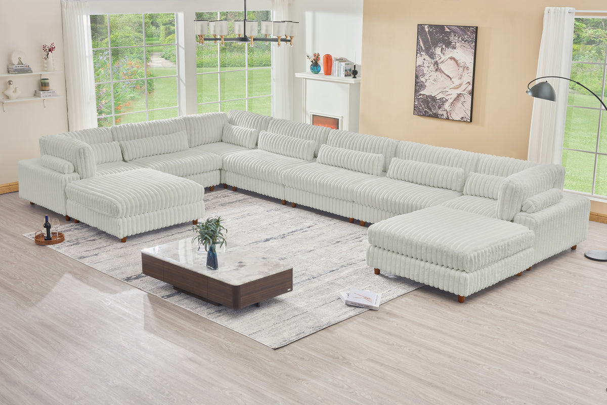 Sally Modern Modular Corduroy Sectional Sofa Set with 2 Ottomans – L‑Shape Convertible Couch, Deep Foam Cushions & Removable Covers