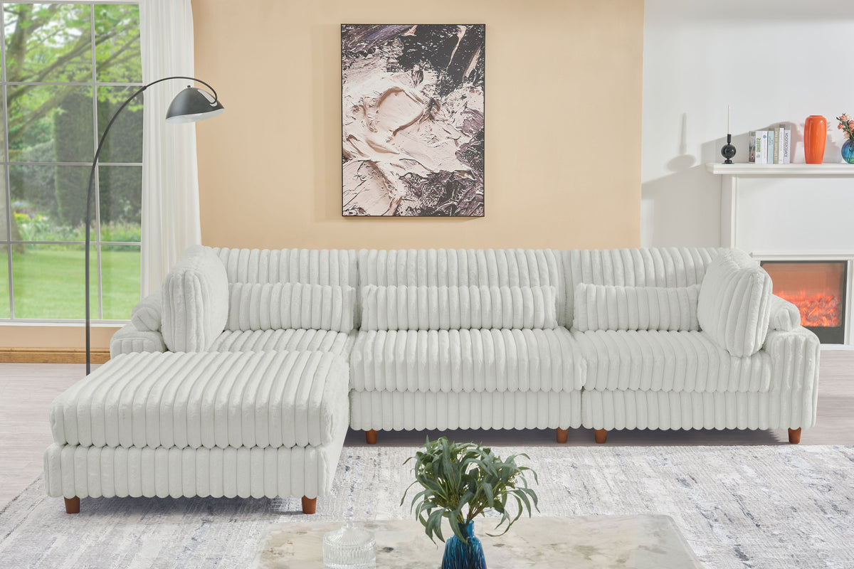 Sally Modular Corduroy Sectional Sofa with Ottoman – Plush L-Shaped Couch with Removable Covers & Flexible Seating Configuration