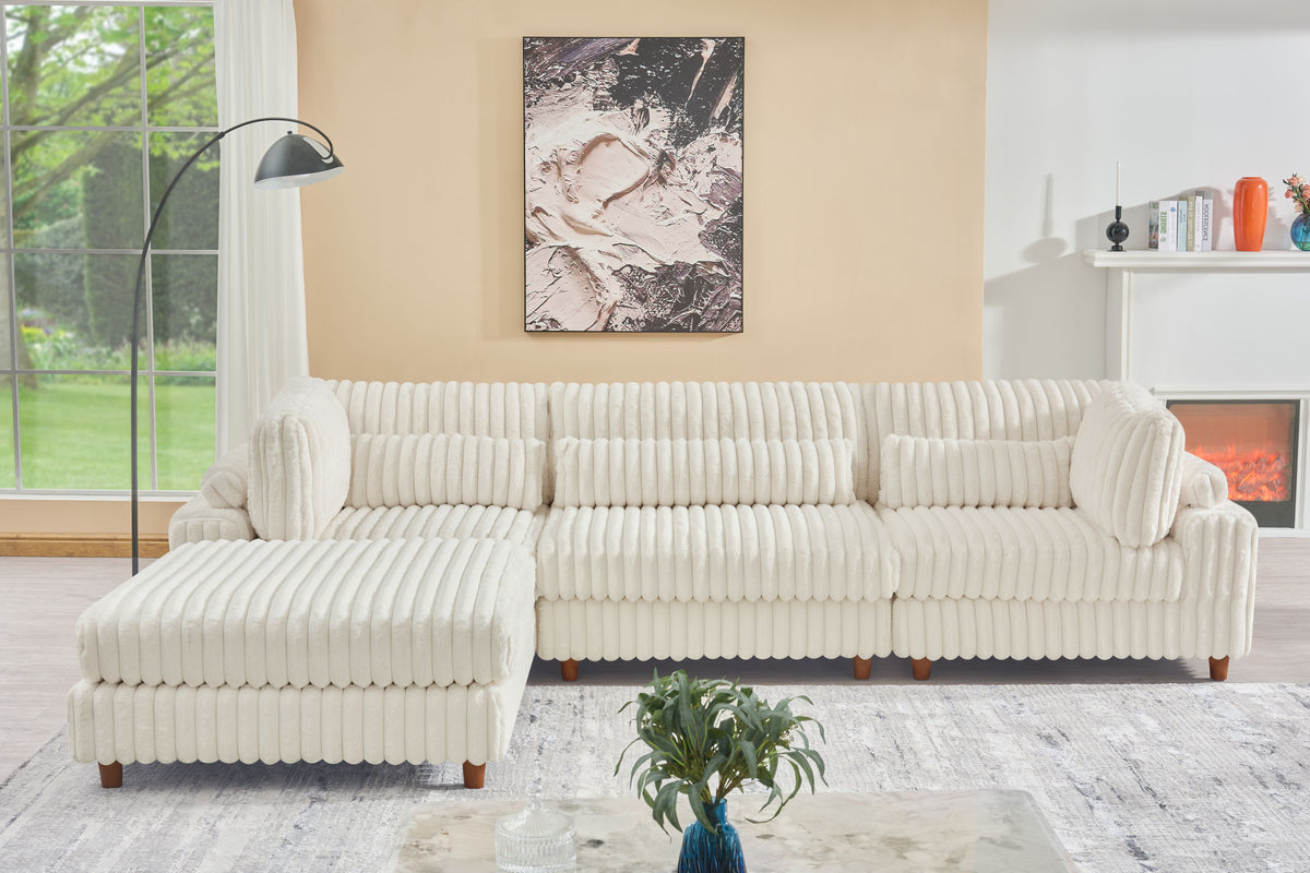 Sally Modular Corduroy Sectional Sofa with Ottoman – Plush L-Shaped Couch with Removable Covers & Flexible Seating Configuration