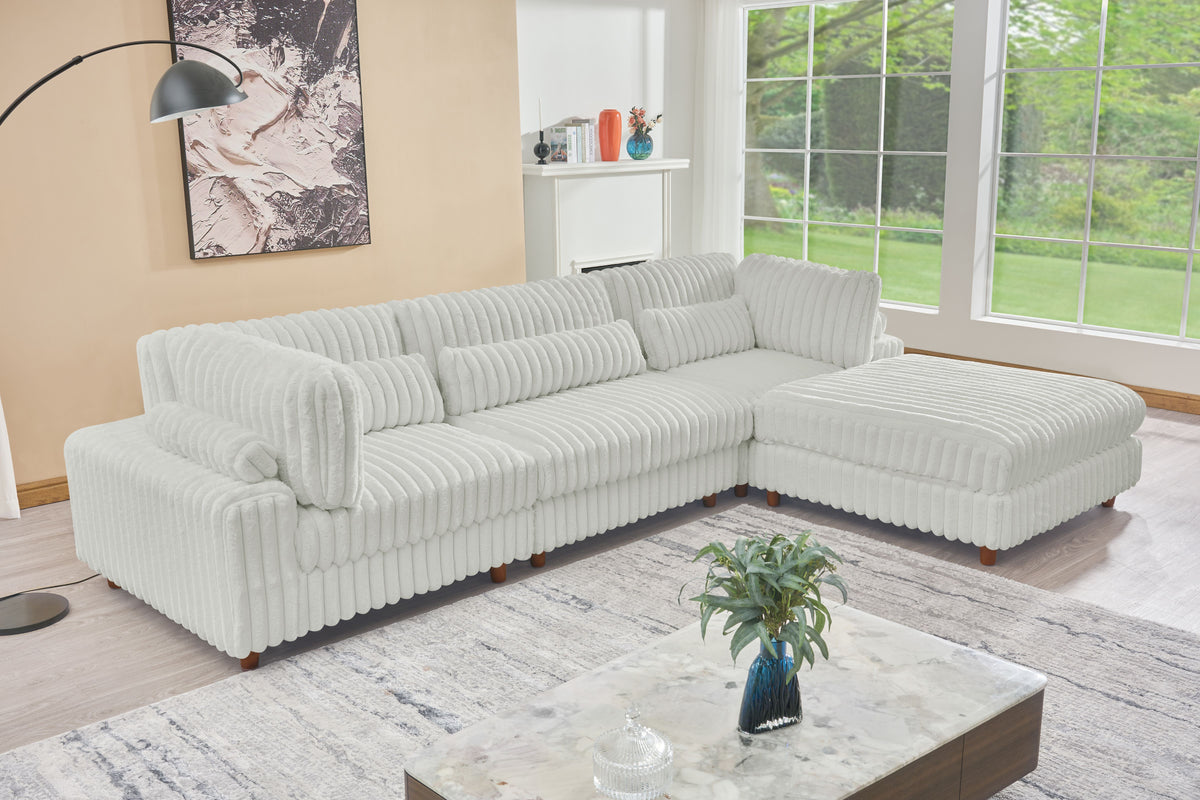 Sally Modular Corduroy Sectional Sofa with Ottoman – Plush L-Shaped Couch with Removable Covers & Flexible Seating Configuration