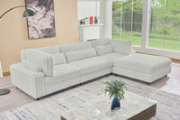 Sally Modular Corduroy Sectional Sofa with Ottoman – Plush L-Shaped Couch with Removable Covers & Flexible Seating Configuration