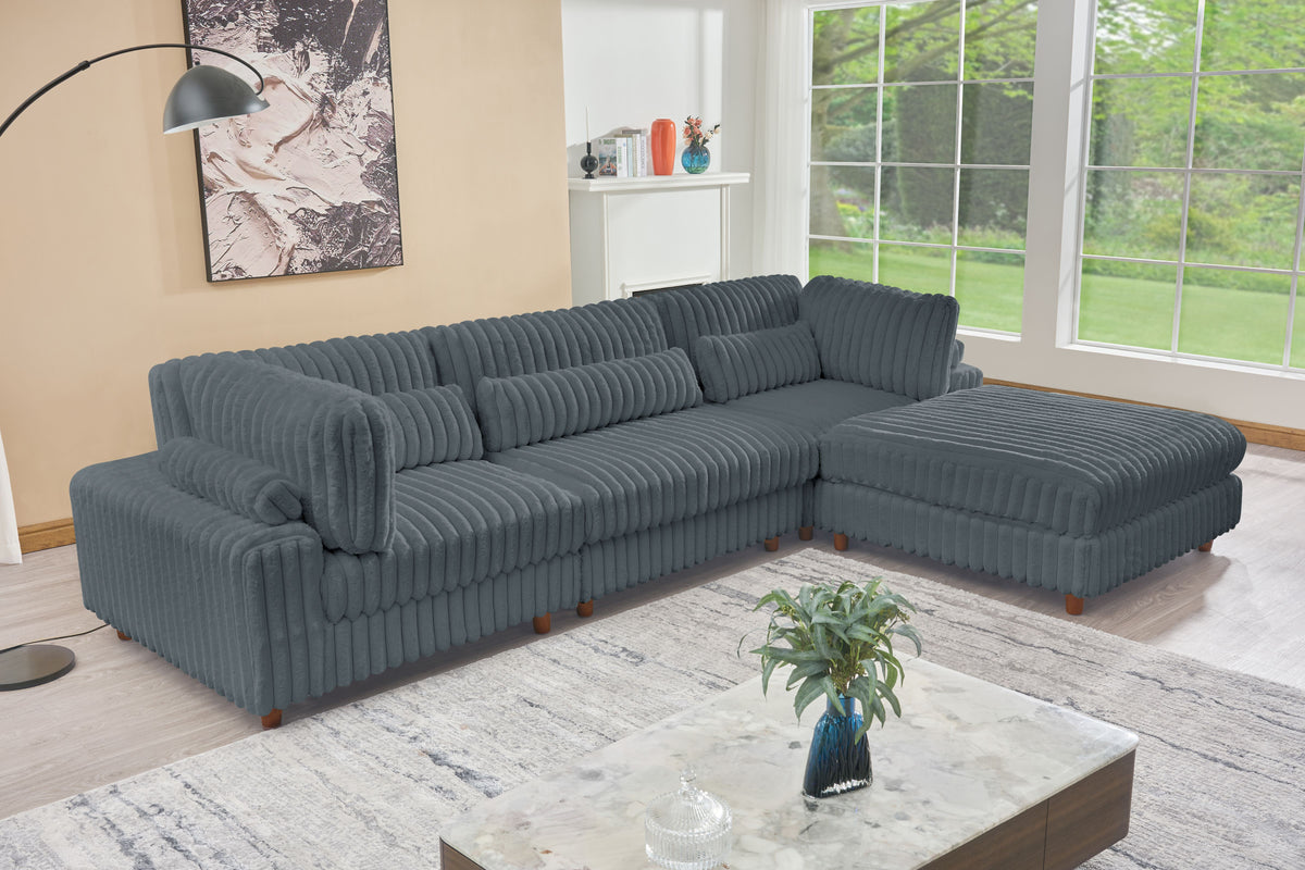 Sally Modular Corduroy Sectional Sofa with Ottoman – Plush L-Shaped Couch with Removable Covers & Flexible Seating Configuration