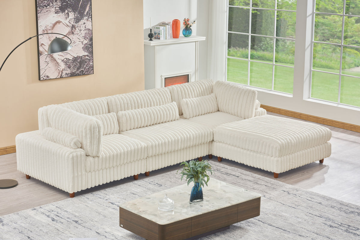 Sally Modular Corduroy Sectional Sofa with Ottoman – Plush L-Shaped Couch with Removable Covers & Flexible Seating Configuration