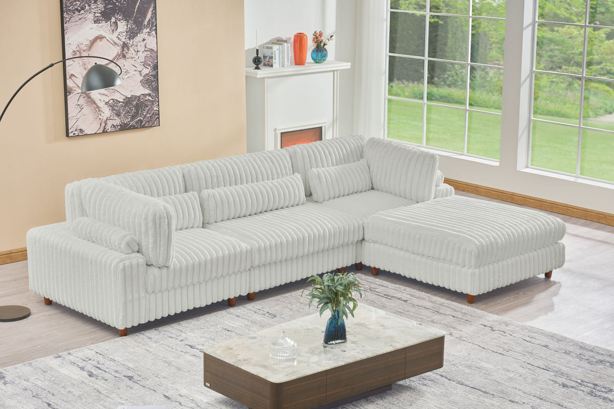 Sally Modular Corduroy Sectional Sofa with Ottoman – Plush L-Shaped Couch with Removable Covers & Flexible Seating Configuration