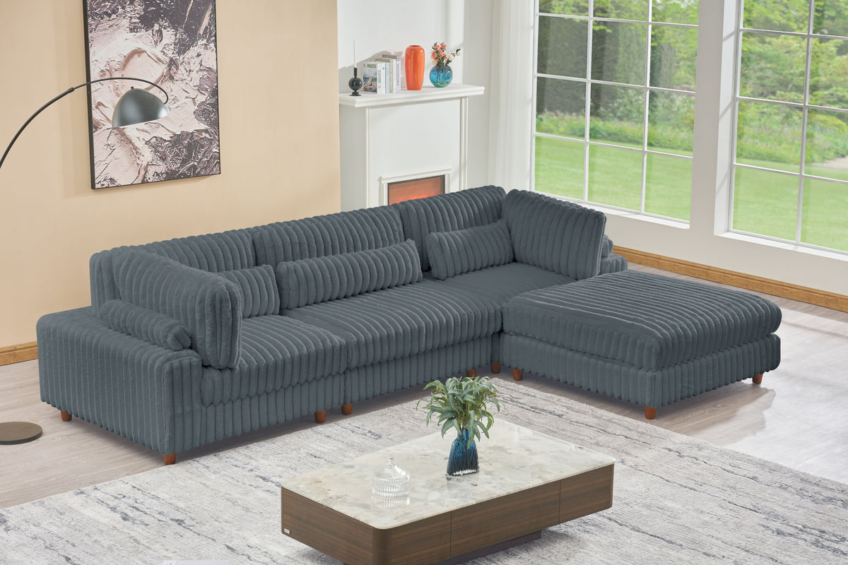 Sally Modular Corduroy Sectional Sofa with Ottoman – Plush L-Shaped Couch with Removable Covers & Flexible Seating Configuration