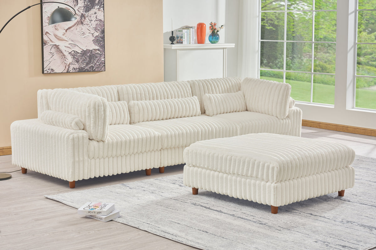 Sally Modular Corduroy Sectional Sofa with Ottoman – Plush L-Shaped Couch with Removable Covers & Flexible Seating Configuration