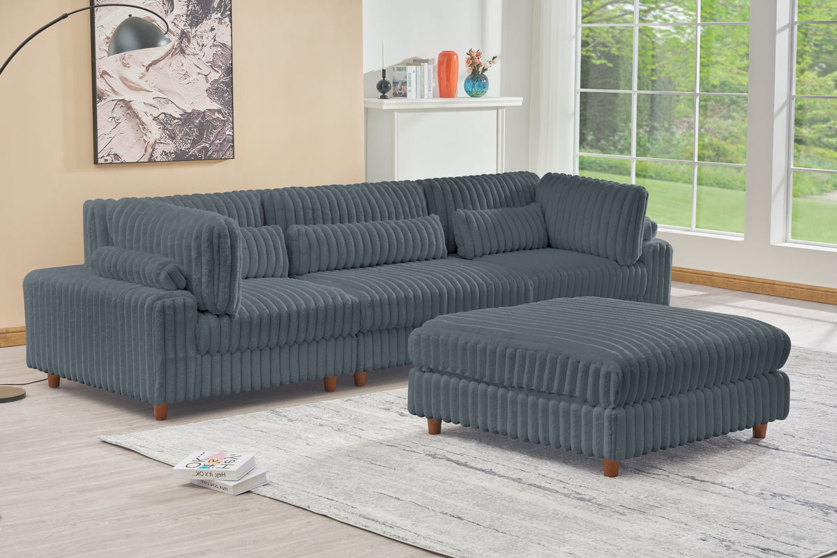 Sally Modular Corduroy Sectional Sofa with Ottoman – Plush L-Shaped Couch with Removable Covers & Flexible Seating Configuration
