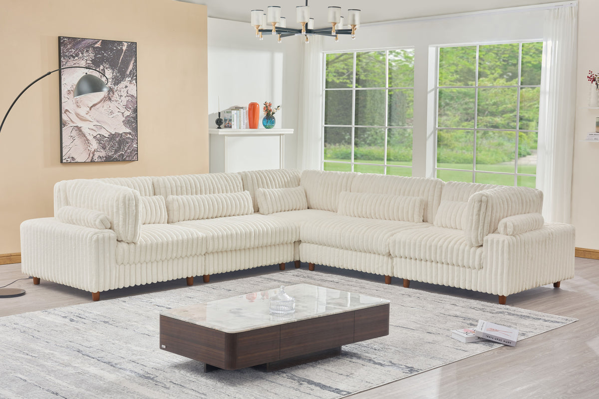Sally Modern Corduroy Fabric Sectional – Plush Modular Design, Deep Cushions & Easy-Clean Covers