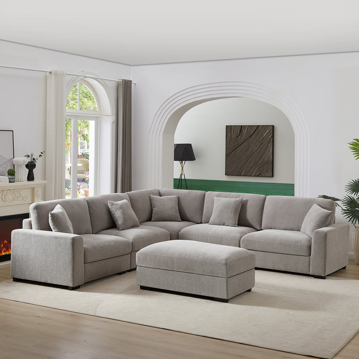 Avery Modular Sectional Sofa with Ottoman – Upholstered Couch with Removable Cushions, Solid Wood Legs & Tailored Stitching