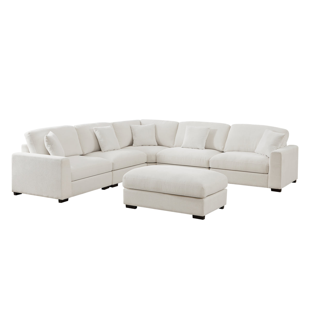 Avery Modular Sectional Sofa with Ottoman – Upholstered Couch with Removable Cushions, Solid Wood Legs & Tailored Stitching