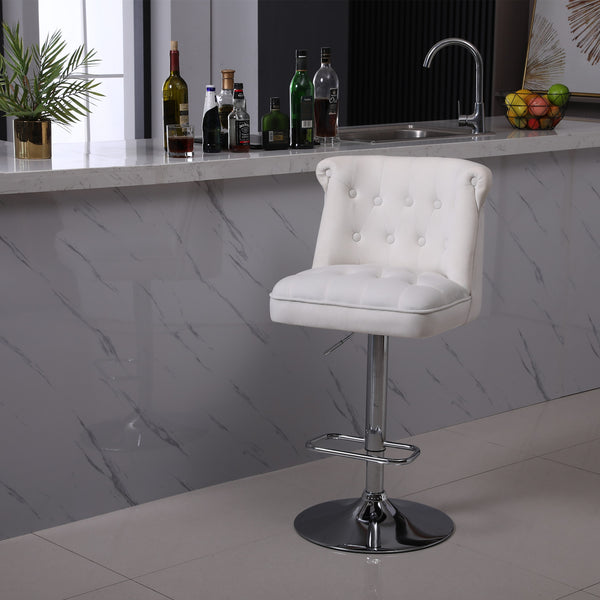 Set of 2 Adjustable 360° Swivel Velvet Bar Stool with Chrome Base and Tufted Backrest