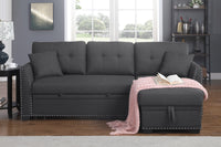 Alma Sleeper Sectional Sofa with Storage Chaise – Convertible Full-Size Bed Couch with Nailhead Trim, Inner Spring Cushions & Compact Design