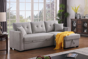 Alma Sleeper Sectional Sofa with Storage Chaise – Convertible Full-Size Bed Couch with Nailhead Trim, Inner Spring Cushions & Compact Design