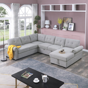 Monroe Sectional Sofa with Pull-Out Bed & Storage Chaise – 6-Seat Charcoal Couch with Plush Cushions, Solid Wood Frame & Soft Upholstery