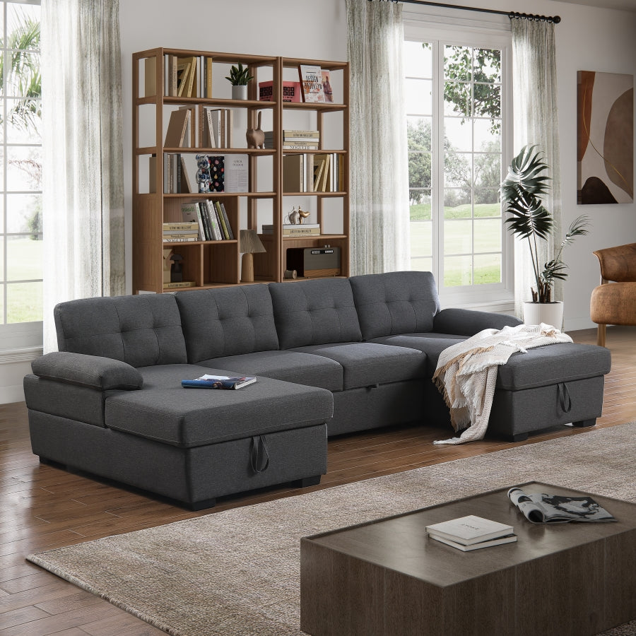 Allan Modular Sleeper Sectional Sofa with Pull-Out Bed – Convertible Couch with Dual Storage Chaises, High-Resiliency Foam