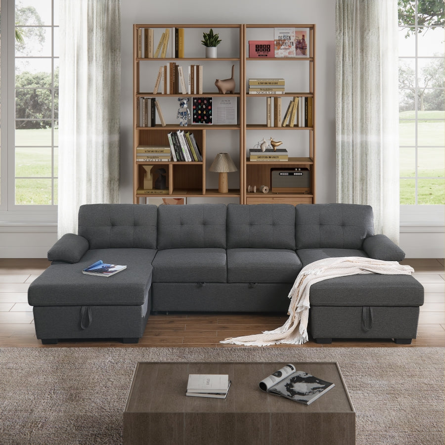 Allan Modular Sleeper Sectional Sofa with Pull-Out Bed – Convertible Couch with Dual Storage Chaises, High-Resiliency Foam