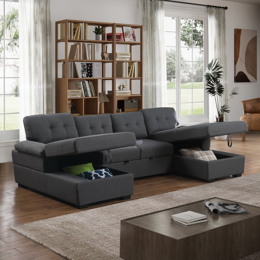 Allan Modular Sleeper Sectional Sofa with Pull-Out Bed – Convertible Couch with Dual Storage Chaises, High-Resiliency Foam