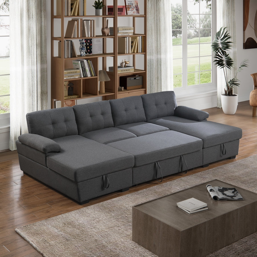 Allan Modular Sleeper Sectional Sofa with Pull-Out Bed – Convertible Couch with Dual Storage Chaises, High-Resiliency Foam