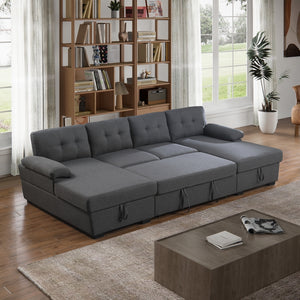 Allan Modular Sleeper Sectional Sofa with Pull-Out Bed – Convertible Couch with Dual Storage Chaises, High-Resiliency Foam