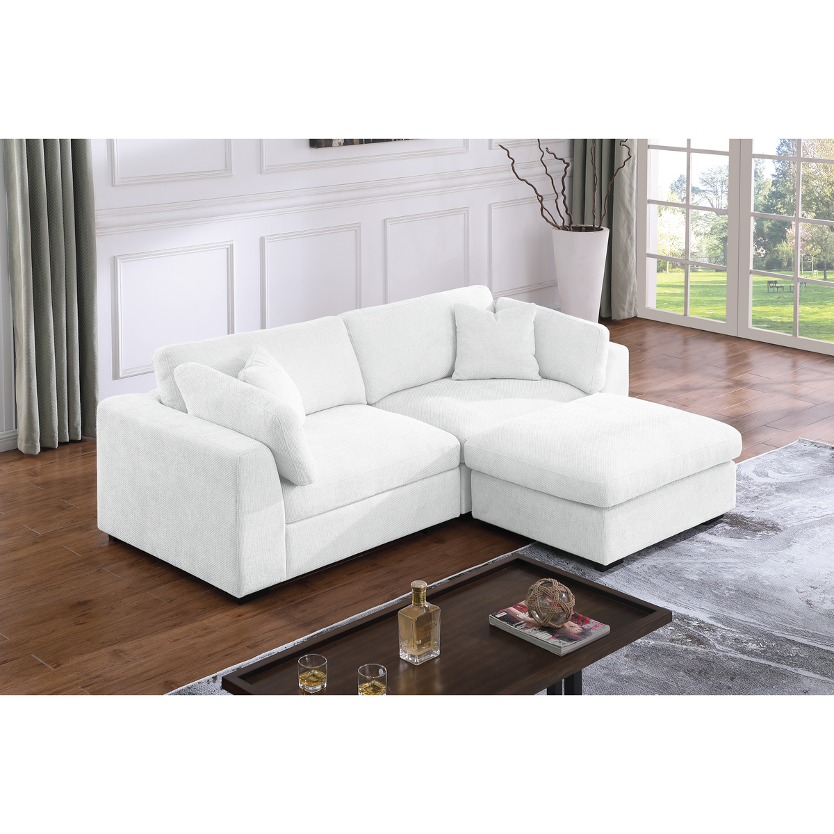 Luis Upholstered Wide Modular Loveseat with Ottoman