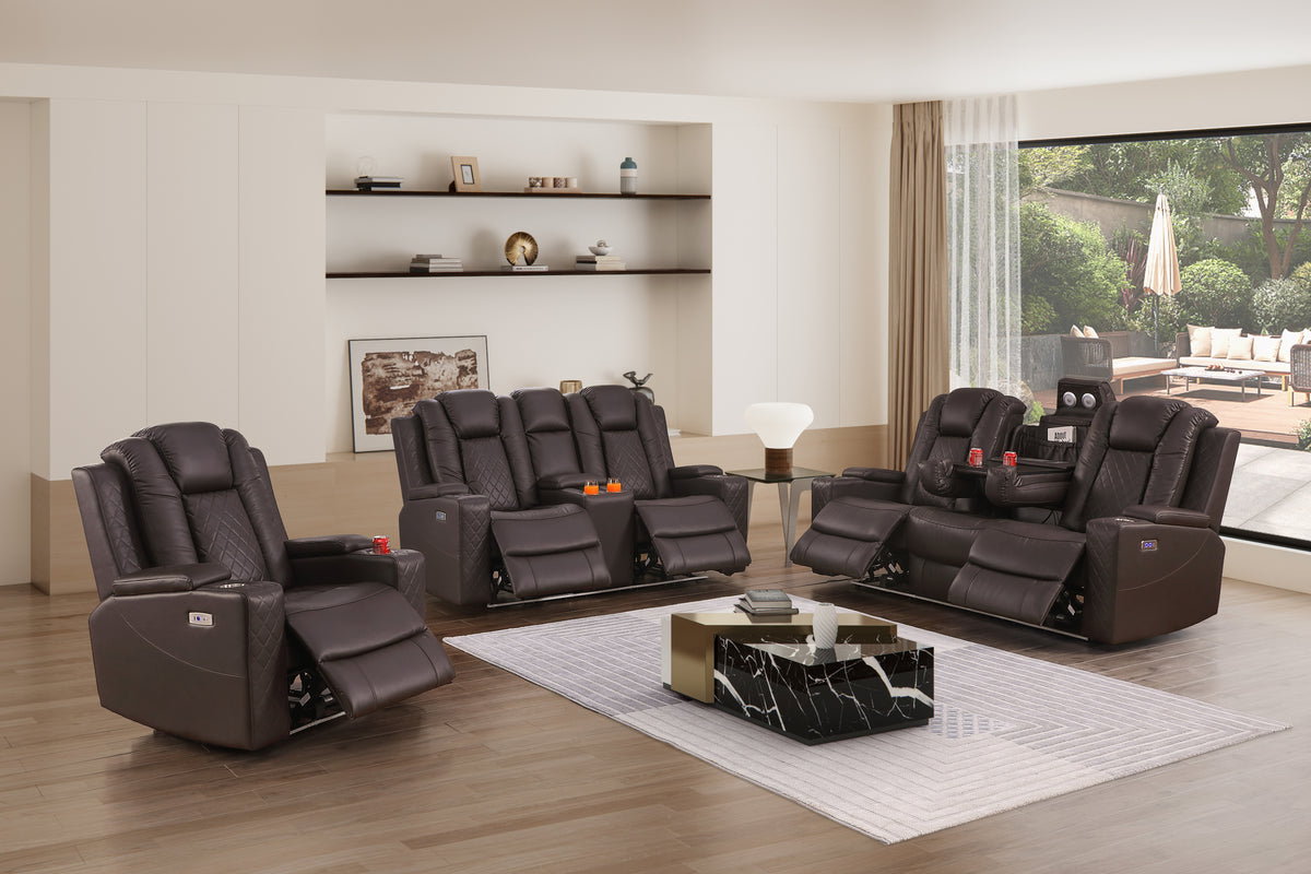 Bonnie Faux Leather Two Seater Home Theater Electric Recliner With Cup Holder & Speaker & USB Charger