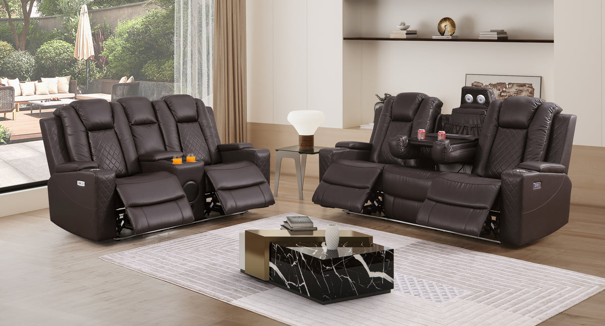 Bonnie Faux Leather Two Seater Home Theater Electric Recliner With Cup Holder & Speaker & USB Charger