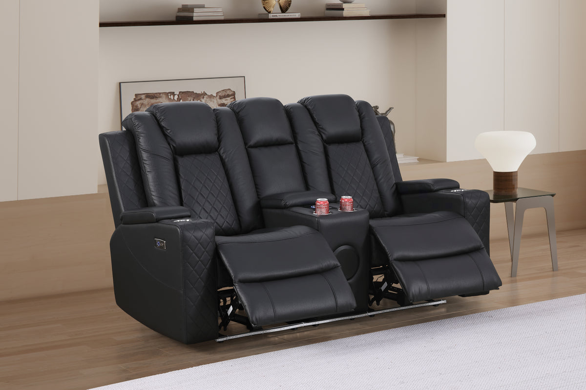 Bonnie Faux Leather Two Seater Home Theater Electric Recliner With Cup Holder & Speaker & USB Charger