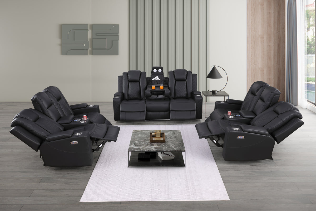 Bonnie Faux Leather Two Seater Home Theater Electric Recliner With Cup Holder & Speaker & USB Charger