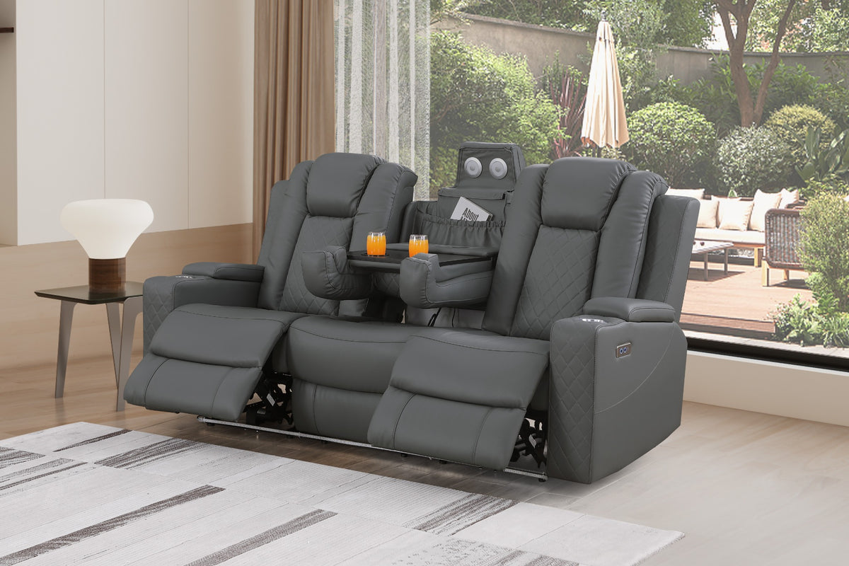 Bonnie Faux Leather Two Seater Home Theater Electric Recliner With Cup Holder & Speaker & USB Charger