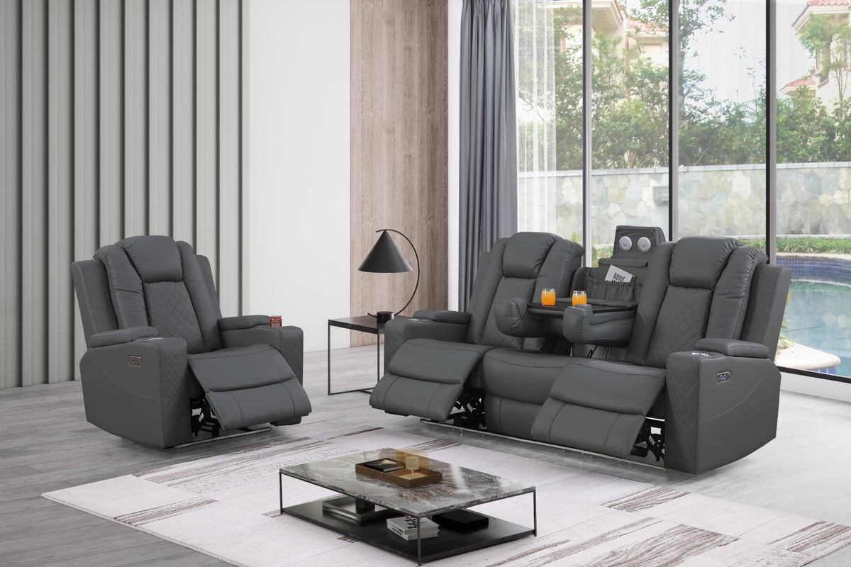 Bonnie Faux Leather Two Seater Home Theater Electric Recliner With Cup Holder & Speaker & USB Charger