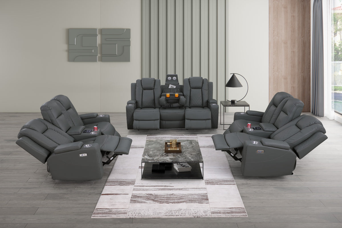 Bonnie Faux Leather Two Seater Home Theater Electric Recliner With Cup Holder & Speaker & USB Charger