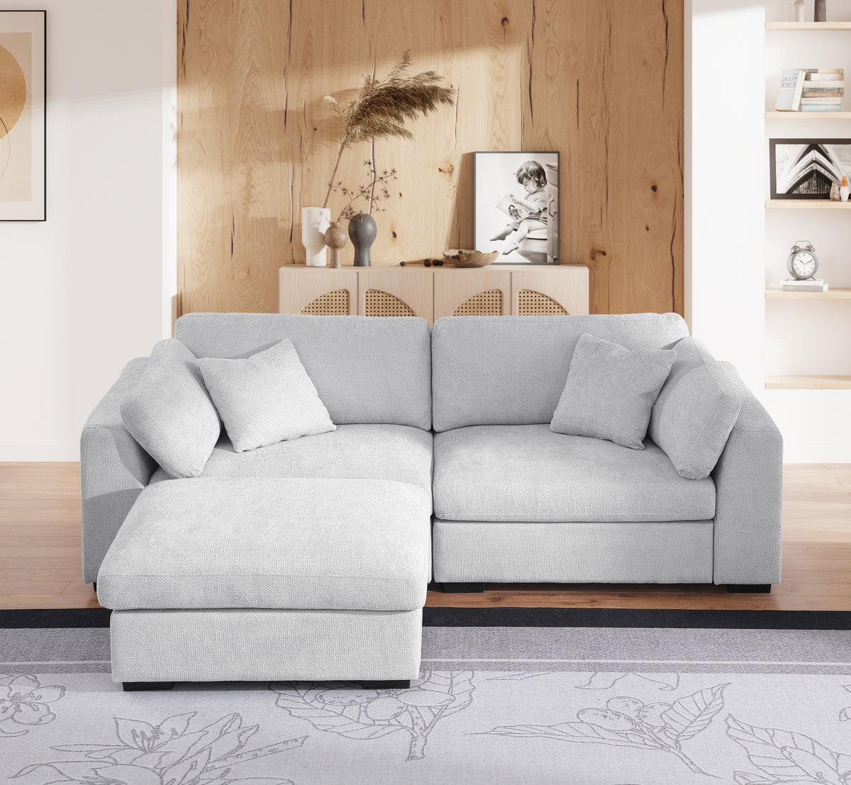 Luis Upholstered Wide Modular Loveseat with Ottoman