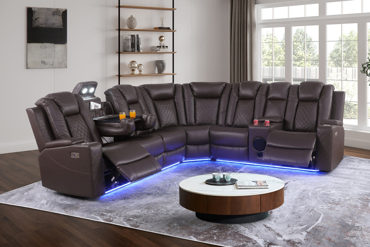 Ollie Faux Leather Home Theater Electric Recliner With Cup Holder & Speaker & USB Charger