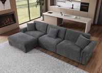 Oliver Modern Style Upholstered Wide Modular 3-Seat with Ottoman