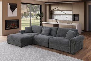 Oliver Modern Style Upholstered Wide Modular 3-Seat with Ottoman