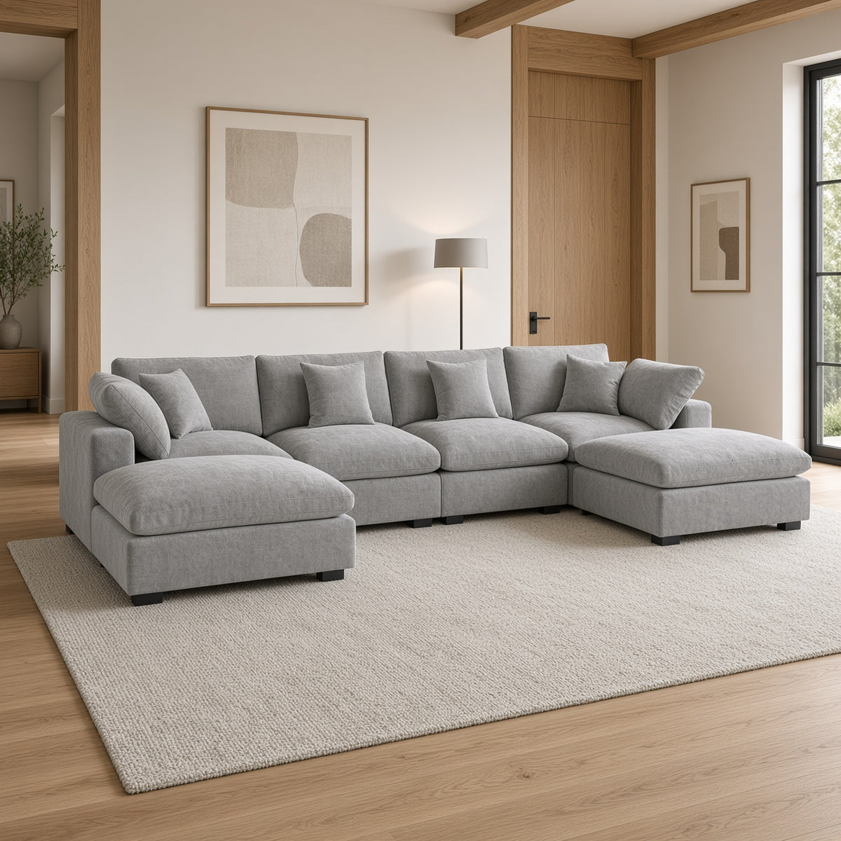 Alexent U-Shape Modular Sectional Sofa with Double Chaise, Light Gray