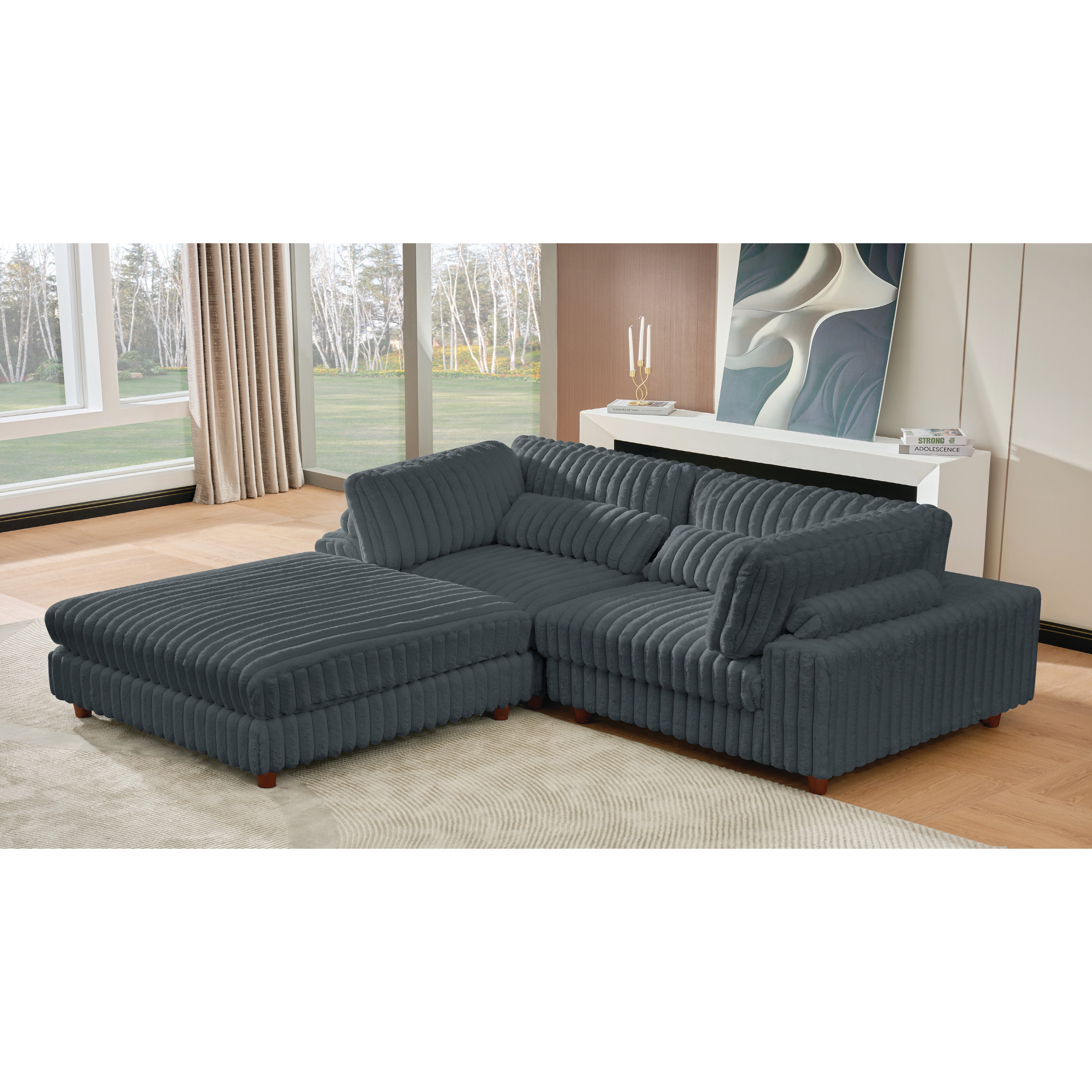 Alexent Sally Corduroy Modular Sectional Sofa with Ottoman