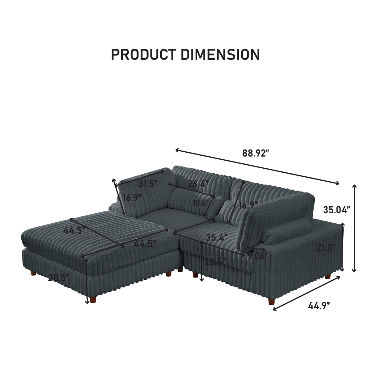 Sally Corduroy Polyester Upholstered Comfy Modular Sectional Sofa