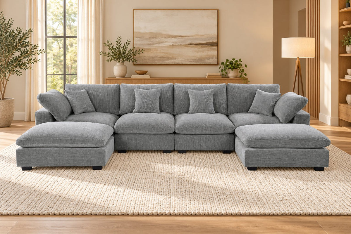 Alexent U-Shape Modular Sectional Sofa with Double Chaise, Light Gray