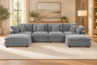 Alexent U-Shape Modular Sectional Sofa with Double Chaise, Light Gray