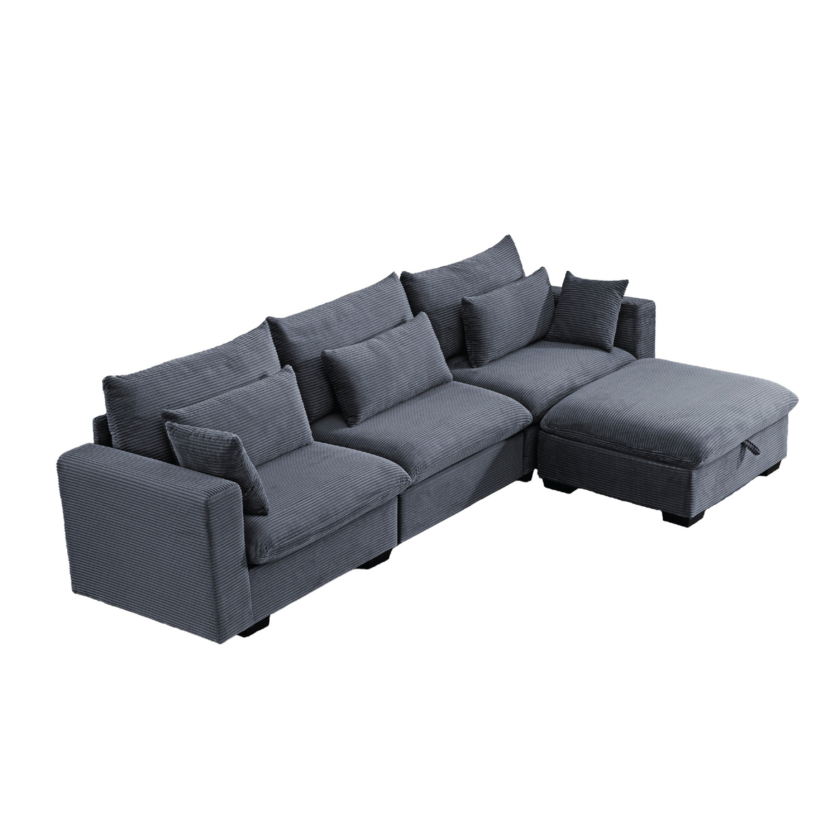 Kass Polyester Corduroy Sectional Sofa With Storage Ottoman