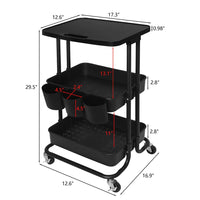 White 2-Tier Rolling Utility Cart with Mesh Storage & Tabletop – Compact Organizer with Wheels for Home & Office