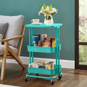White 2-Tier Rolling Utility Cart with Mesh Storage & Tabletop – Compact Organizer with Wheels for Home & Office